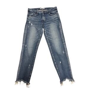 Moussy Vintage Tapered Mid Rise Distressed Jeans 27 Denim Frayed Festival Casual